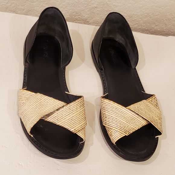Vince "Ida" Sandals, Gold/Tan/Black, Open Toe, Croc Embossed, Size 8/8.5, EUC - Picture 5 of 15